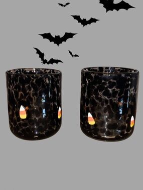 Authentic Anthropologie Halloween Mystic Icon Juice Glasses Black Candy Corn Set
